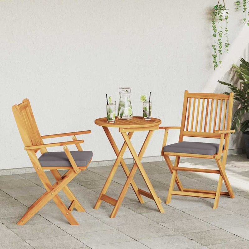 vidaXL Összecsukható szék 2 pcs Szürke 49 x 57.5 x 92cm Tömör akácfa
