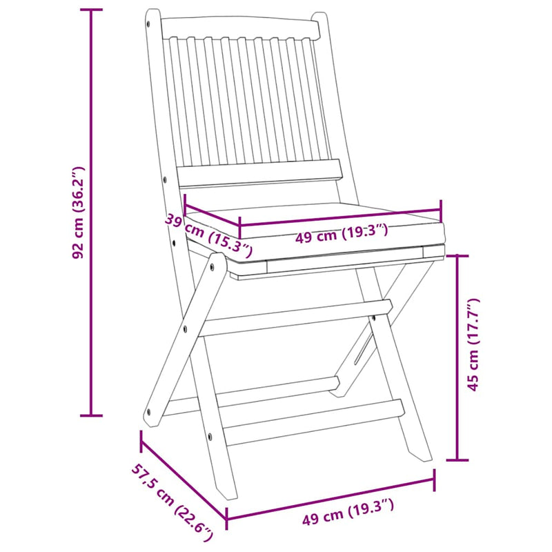 vidaXL Összecsukható szék 8 pcs Szürke 49 x 57.5 x 92cm Tömör akácfa