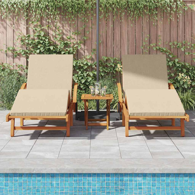 vidaXL Napozó párnával 2 pcs Bézs 200 x 67 x 84cm Tömör akácfa