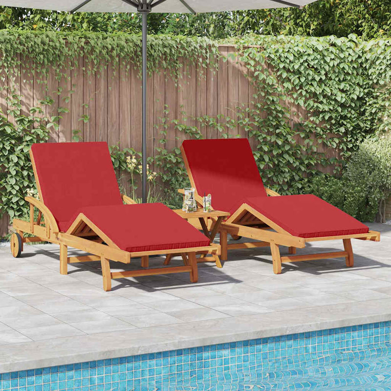 vidaXL Napozó párnával 2 pcs Piros 200 x 67 x 84cm Tömör akácfa