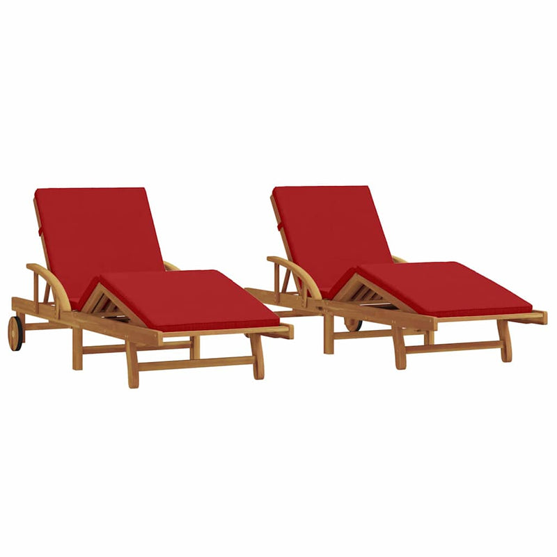 vidaXL Napozó párnával 2 pcs Piros 200 x 67 x 84cm Tömör akácfa