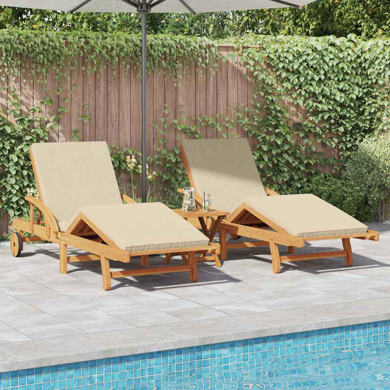 vidaXL Napozó párnával 3 pcs Bézs 40 x 40 x 40cm Tömör akácfa