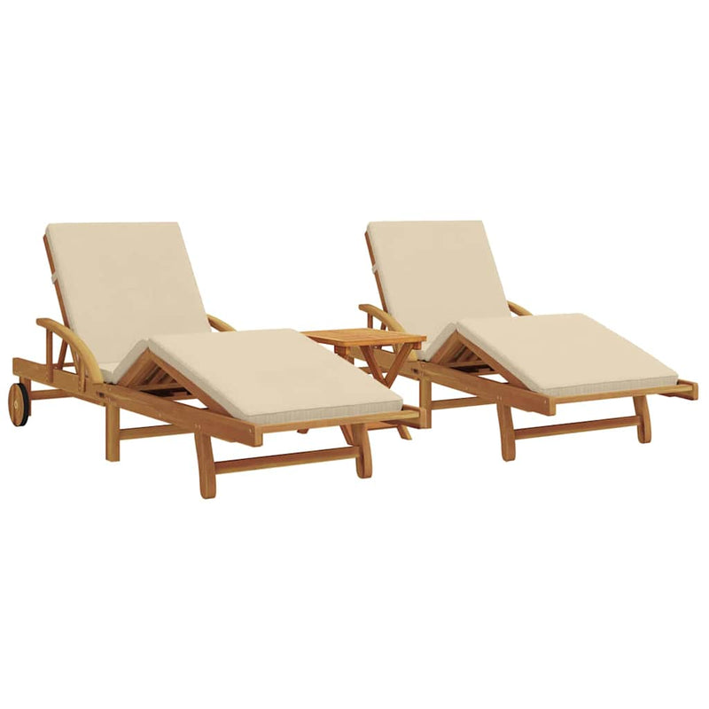 vidaXL Napozó párnával 3 pcs Bézs 40 x 40 x 40cm Tömör akácfa