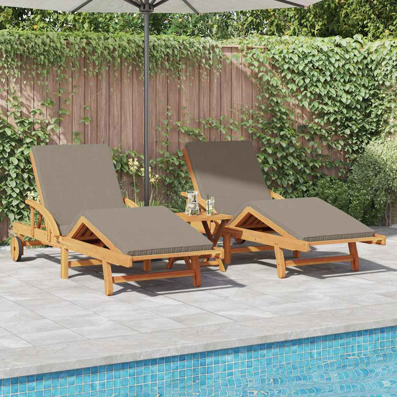 vidaXL Napozó párnával 3 pcs Tópszínű 40 x 40 x 40cm Tömör akácfa