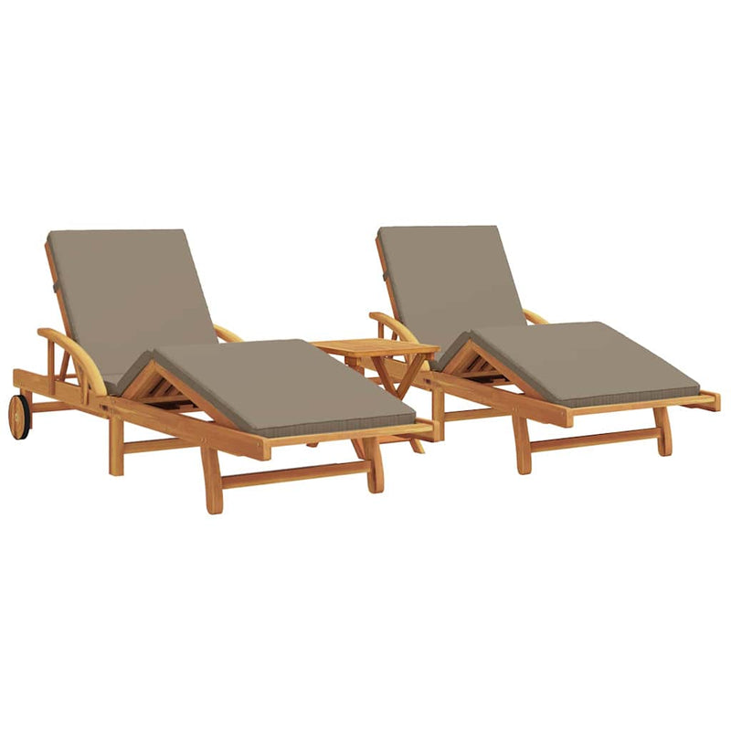 vidaXL Napozó párnával 3 pcs Tópszínű 40 x 40 x 40cm Tömör akácfa