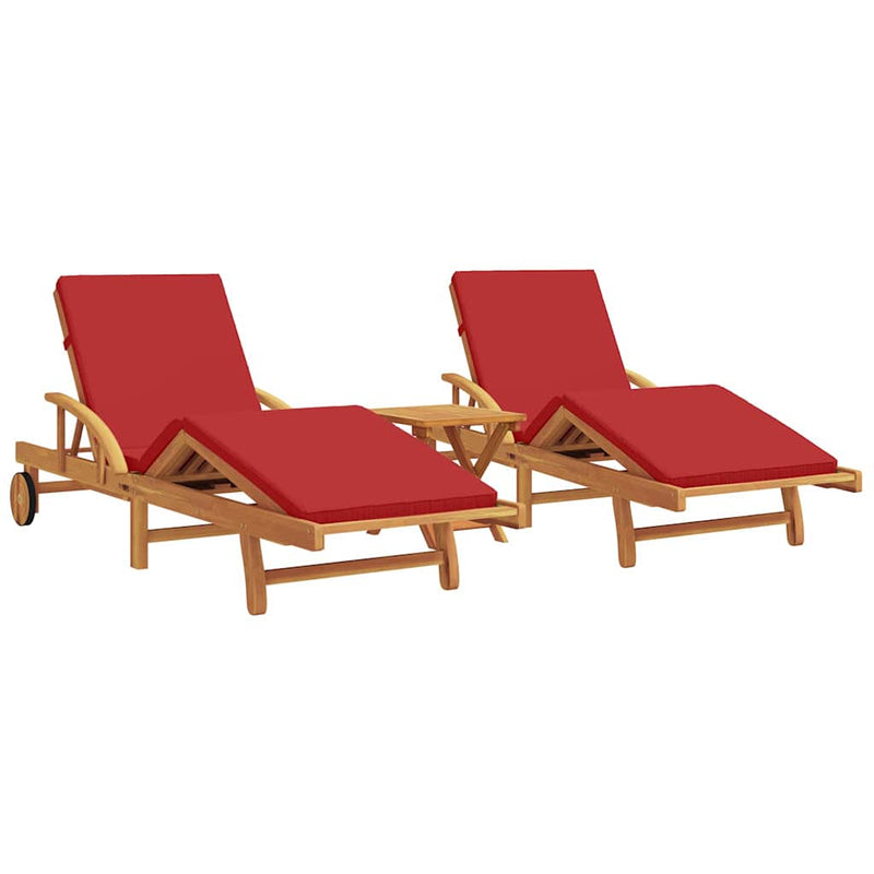 vidaXL Napozó párnával 3 pcs Piros 40 x 40 x 40cm Tömör akácfa