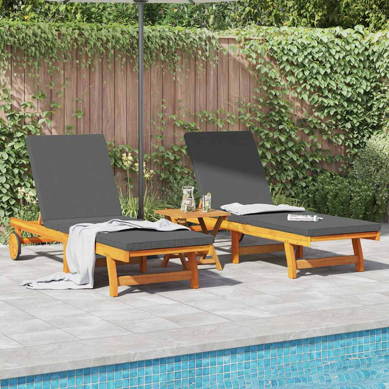 vidaXL Napozó párnával 2 pcs Barna 63 x 199 x 85cm Tömör akácfa