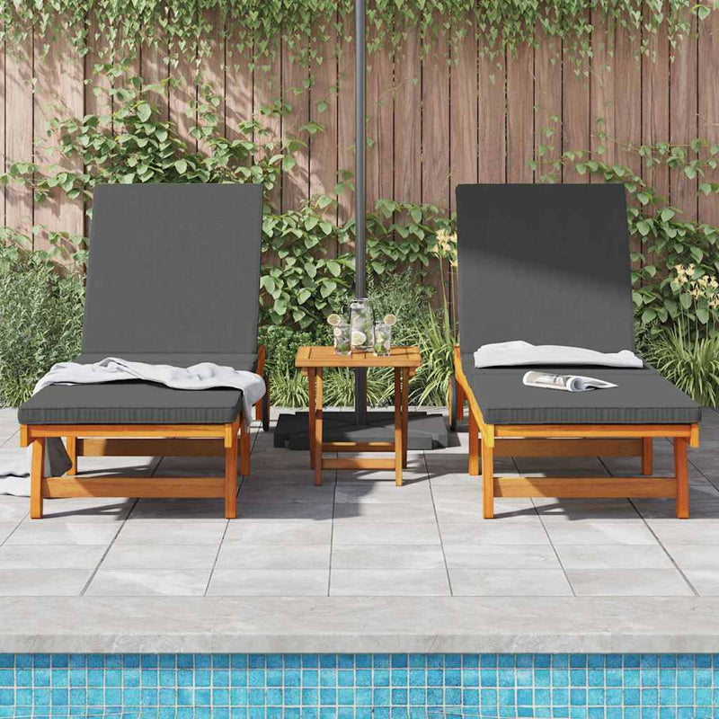 vidaXL Napozó párnával 2 pcs Barna 63 x 199 x 85cm Tömör akácfa
