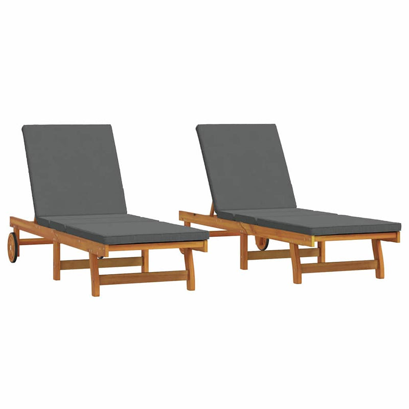 vidaXL Napozó párnával 2 pcs Barna 63 x 199 x 85cm Tömör akácfa