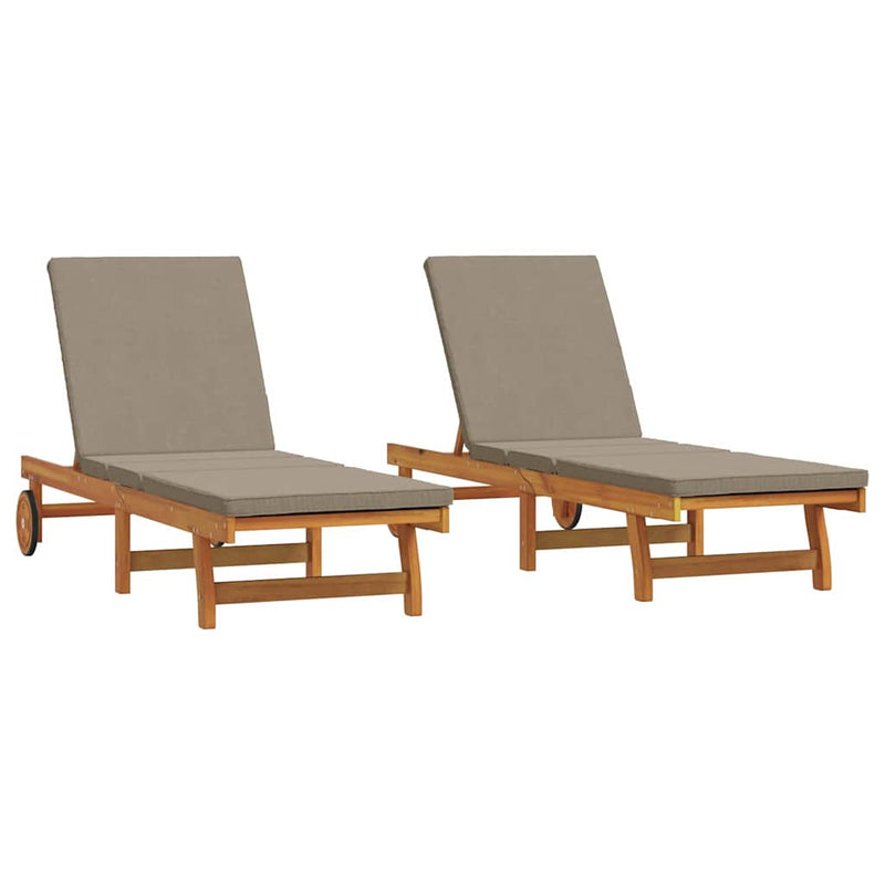vidaXL Napozó párnával 2 pcs Barna 63 x 199 x 85cm Tömör akácfa