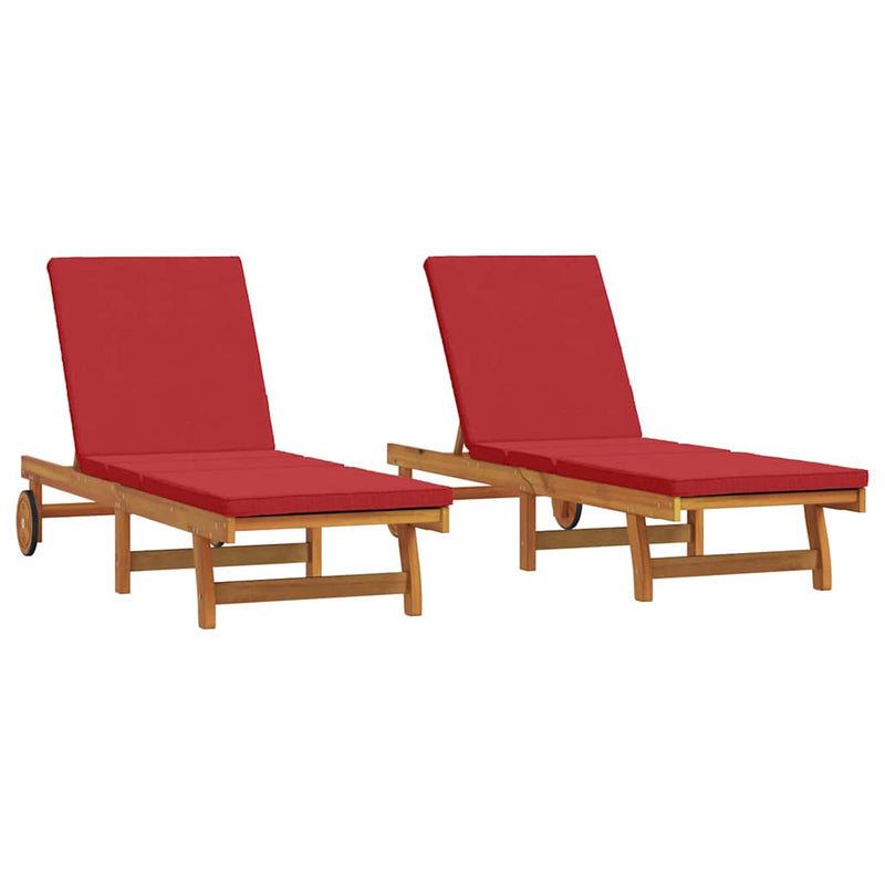 vidaXL Napozó párnával 2 pcs Barna 63 x 199 x 85cm Tömör akácfa
