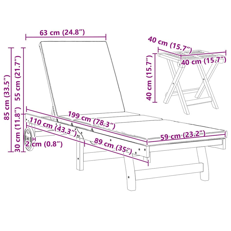 vidaXL Napozó párnával 3 pcs Barna 40 x 40 x 40cm Tömör akácfa