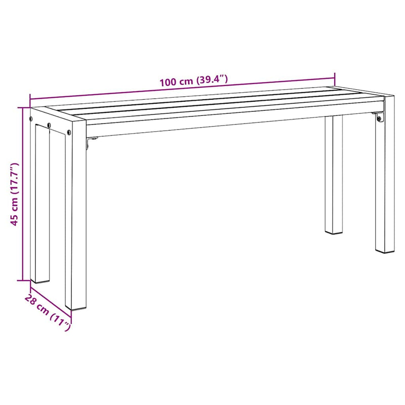 vidaXL Kerti pad Barna 100 x 28 x 45 cm Acél