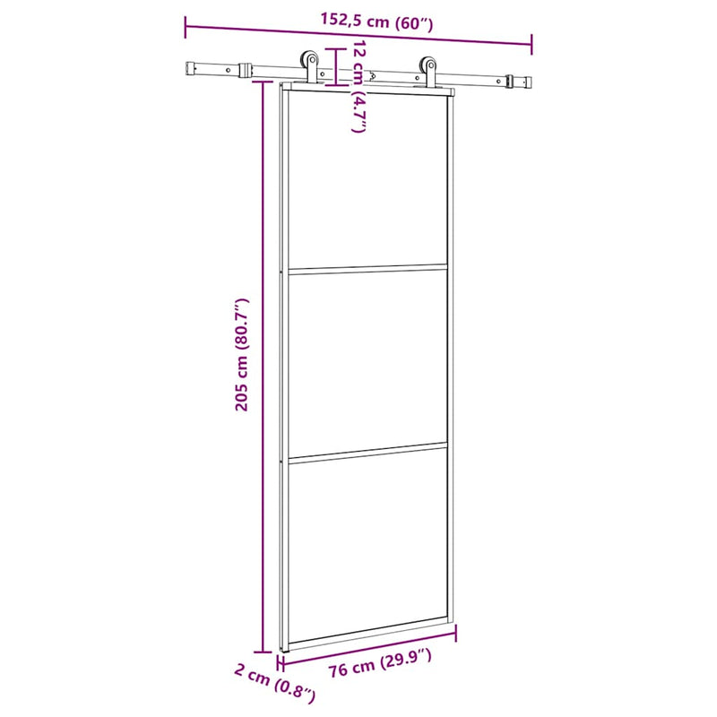 vidaXL ESG üveg és alumínium tolóajtó fémszerelvény-szettel 76x205 cm