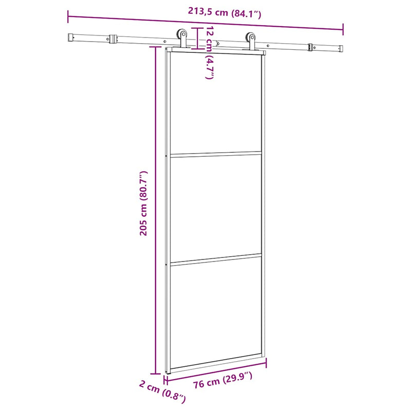 vidaXL ESG üveg és alumínium tolóajtó fémszerelvény-szettel 76x205 cm