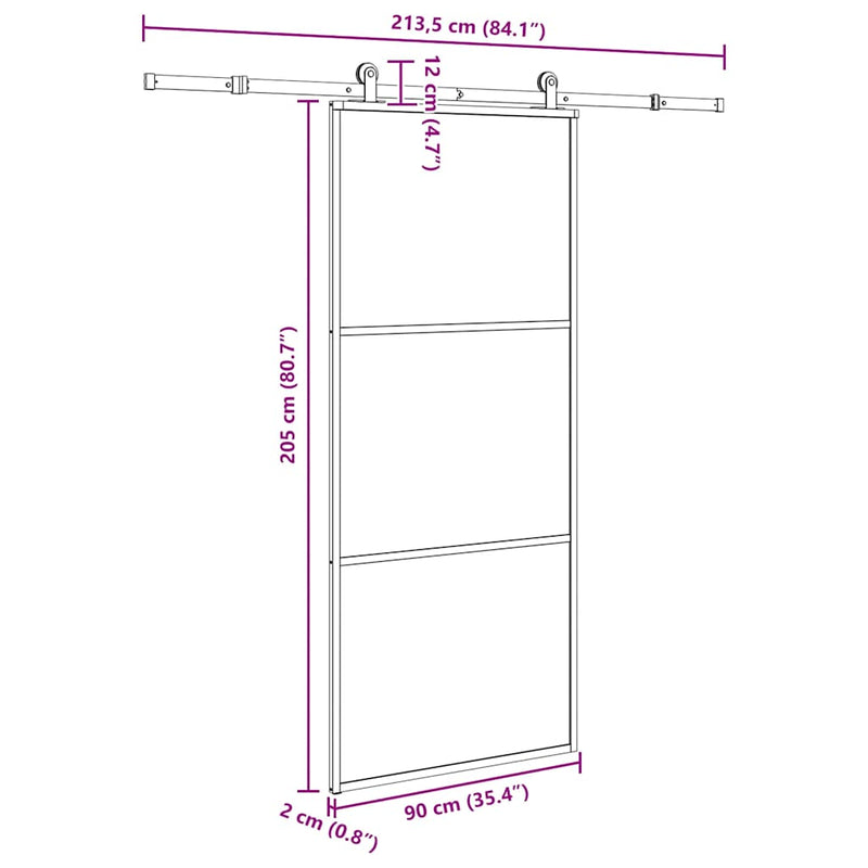 vidaXL ESG üveg és alumínium tolóajtó fémszerelvény-szettel 90x205 cm