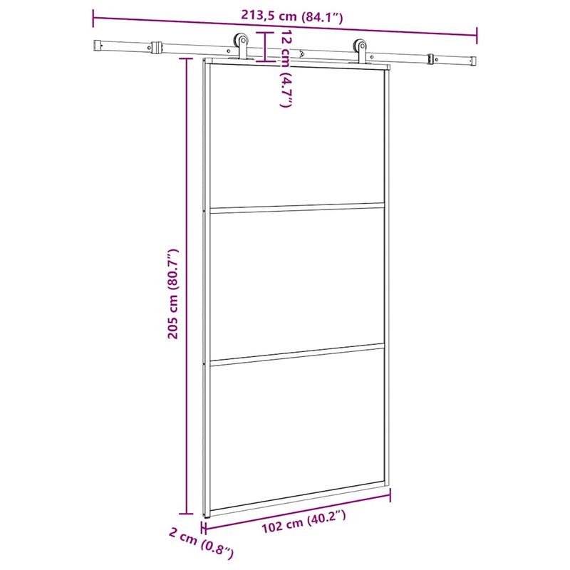 vidaXL tolóajtó vasalatokkal 102x205 cm ESG üveg&alumínium