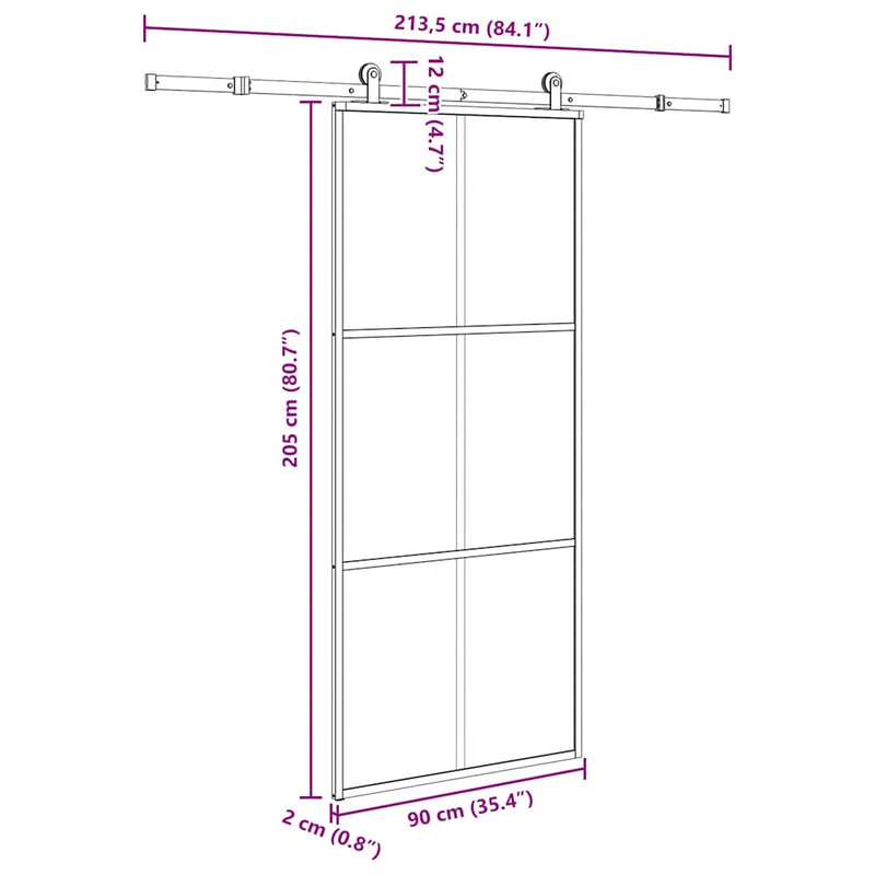 vidaXL ESG üveg és alumínium tolóajtó fémszerelvény-szettel 90x205 cm