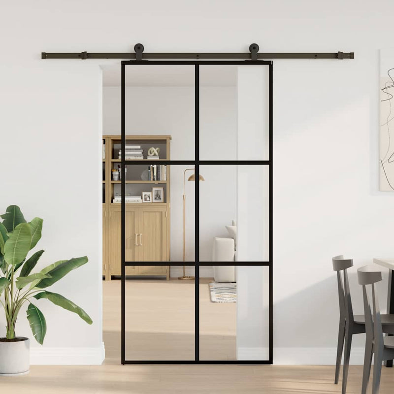 vidaXL tolóajtó vasalatokkal 102x205 cm ESG üveg&alumínium
