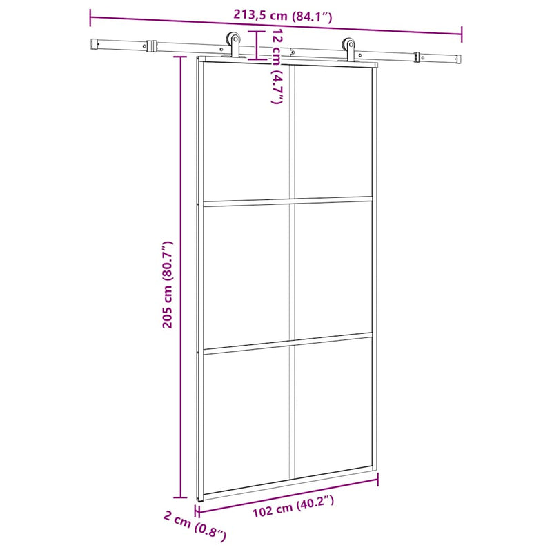 vidaXL tolóajtó vasalatokkal 102x205 cm ESG üveg&alumínium
