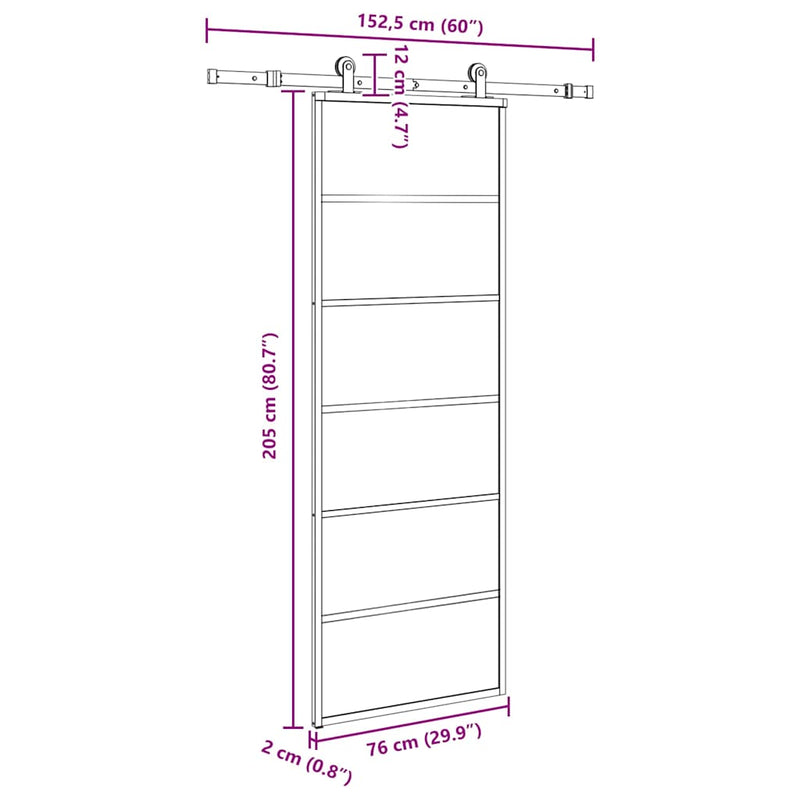 vidaXL ESG üveg és alumínium tolóajtó fémszerelvény-szettel 76x205 cm