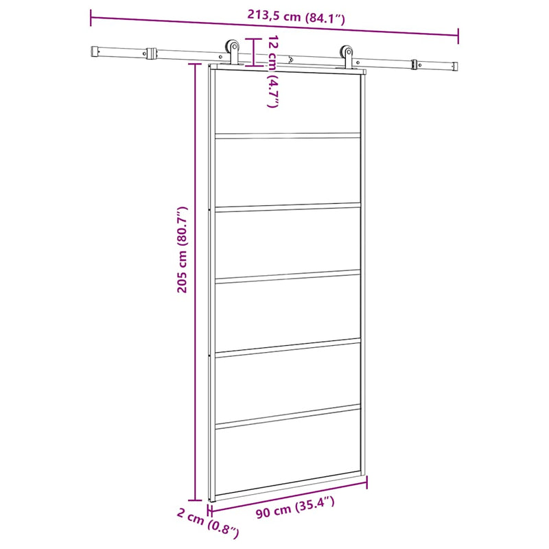 vidaXL ESG üveg és alumínium tolóajtó fémszerelvény-szettel 90x205 cm