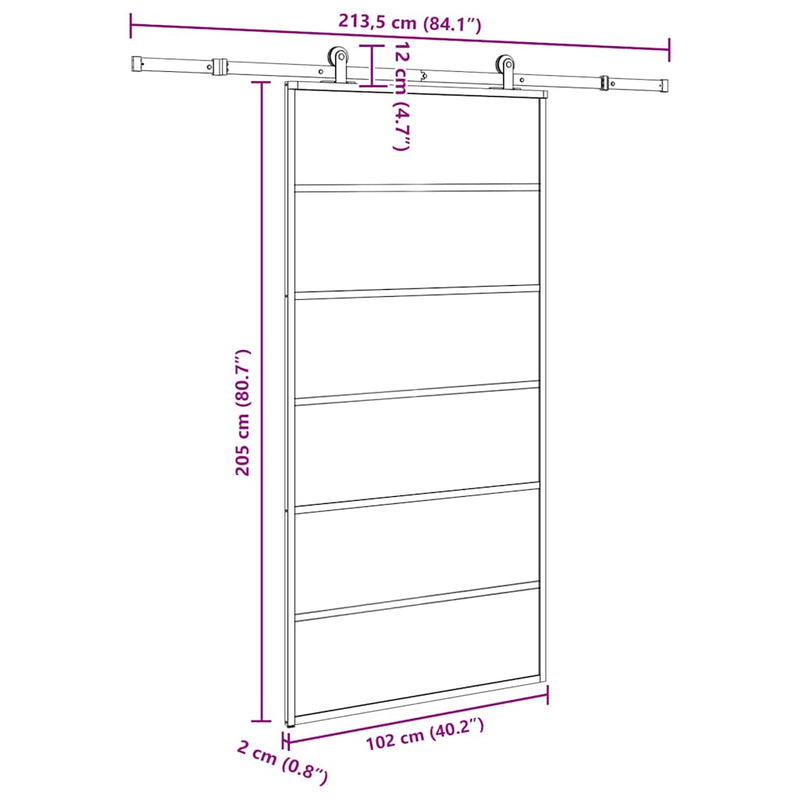 vidaXL tolóajtó vasalatokkal 102x205 cm ESG üveg&alumínium