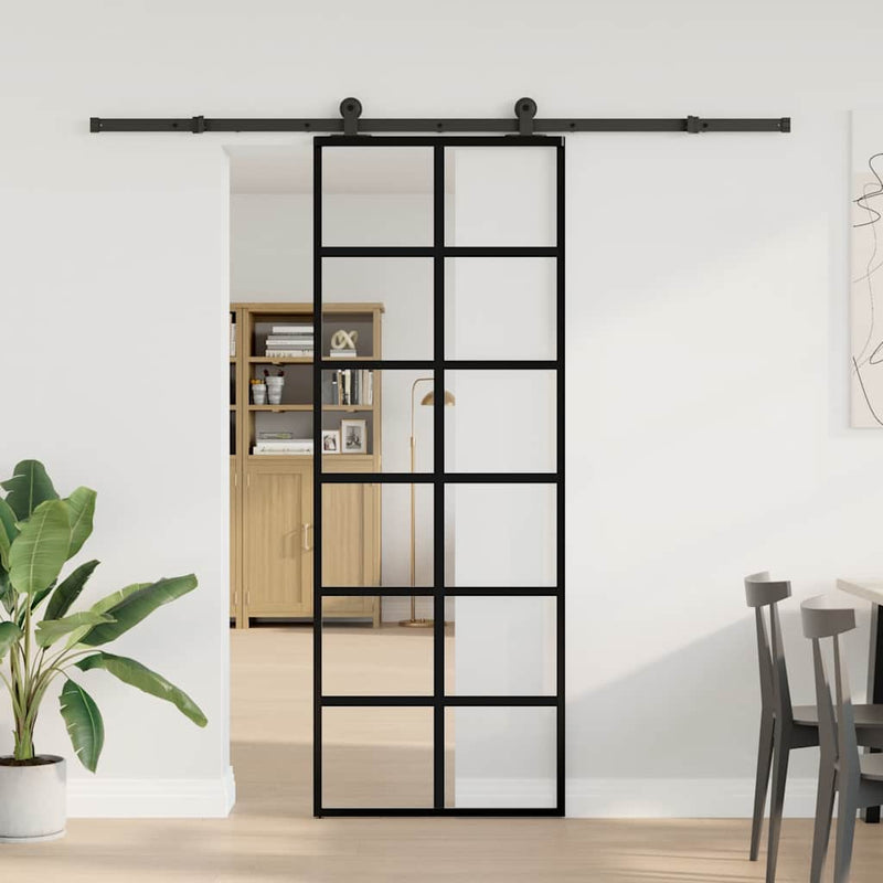 vidaXL ESG üveg és alumínium tolóajtó fémszerelvény-szettel 76x205 cm