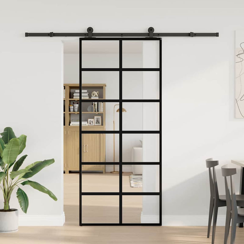 vidaXL ESG üveg és alumínium tolóajtó fémszerelvény-szettel 90x205 cm