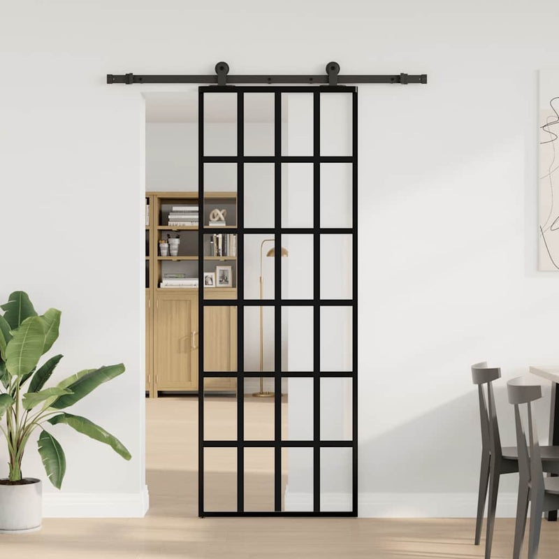 vidaXL ESG üveg és alumínium tolóajtó fémszerelvény-szettel 76x205 cm