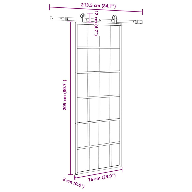 vidaXL ESG üveg és alumínium tolóajtó fémszerelvény-szettel 76x205 cm