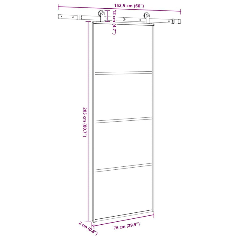 vidaXL ESG üveg és alumínium tolóajtó fémszerelvény-szettel 76x205 cm