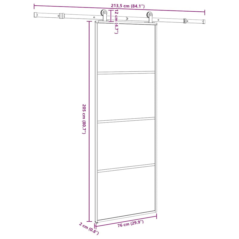 vidaXL ESG üveg és alumínium tolóajtó fémszerelvény-szettel 76x205 cm
