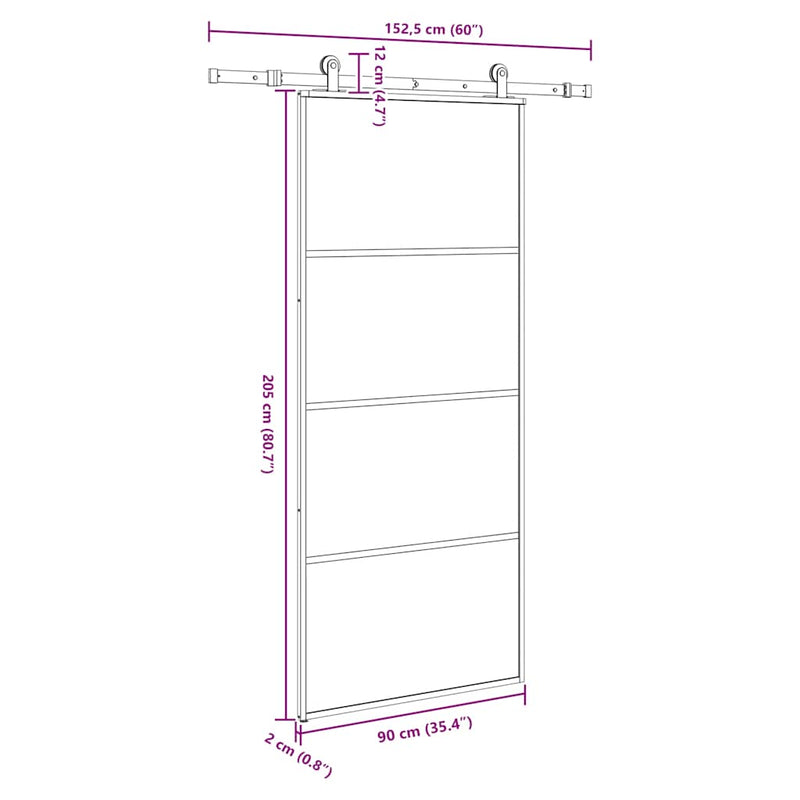 vidaXL ESG üveg és alumínium tolóajtó fémszerelvény-szettel 90x205 cm