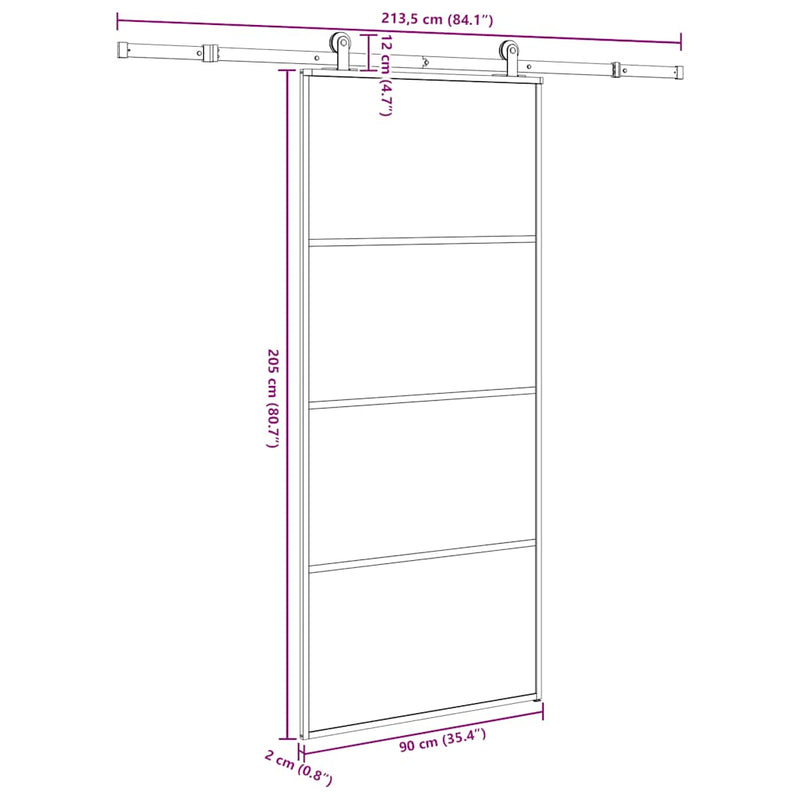 vidaXL ESG üveg és alumínium tolóajtó fémszerelvény-szettel 90x205 cm