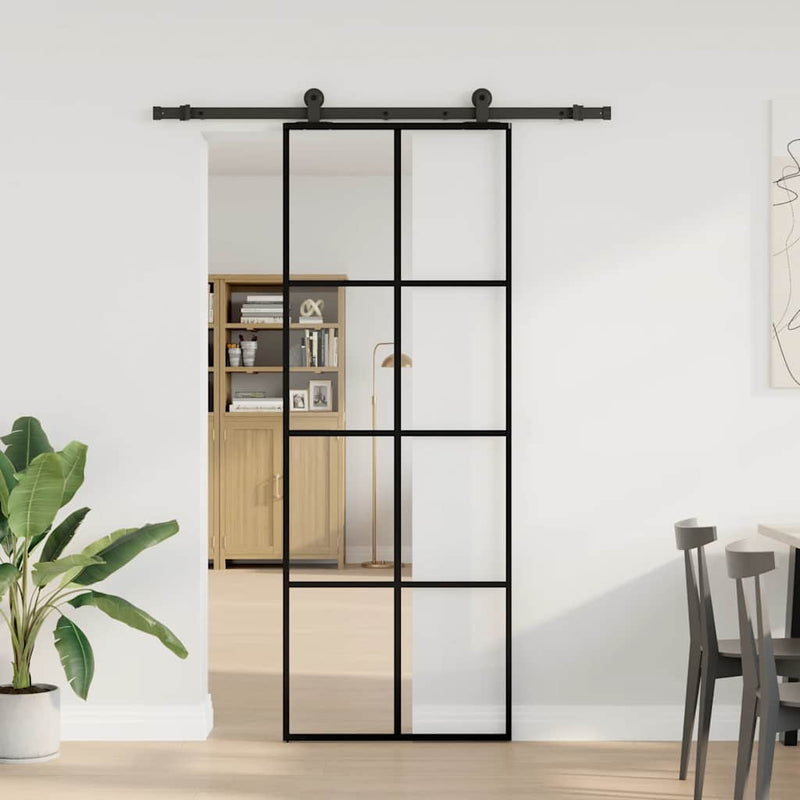 vidaXL ESG üveg és alumínium tolóajtó fémszerelvény-szettel 76x205 cm