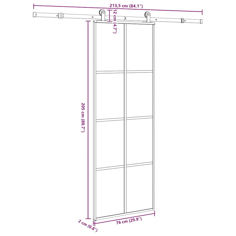 vidaXL ESG üveg és alumínium tolóajtó fémszerelvény-szettel 76x205 cm