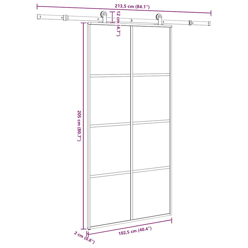 vidaXL ESG üveg-alumínium tolóajtó fémszerelvény-szettel 102,5x205 cm