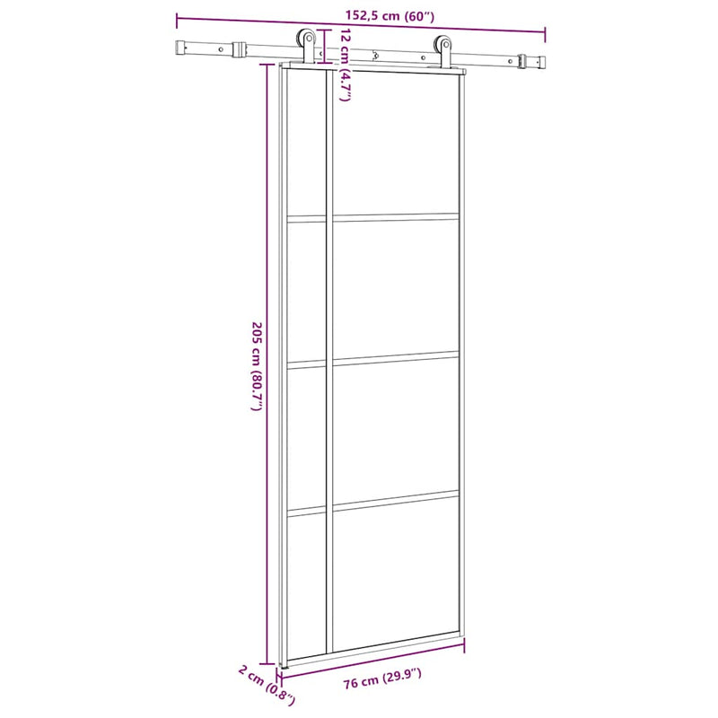 vidaXL ESG üveg és alumínium tolóajtó fémszerelvény-szettel 76x205 cm
