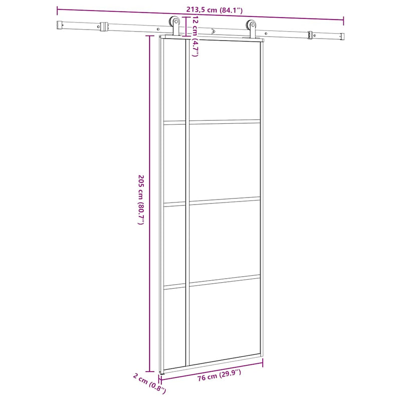 vidaXL ESG üveg és alumínium tolóajtó fémszerelvény-szettel 76x205 cm