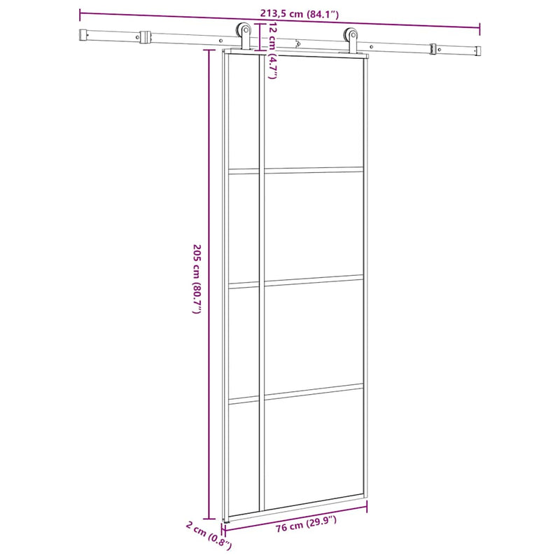 vidaXL ESG üveg és alumínium tolóajtó fémszerelvény-szettel 76x205 cm