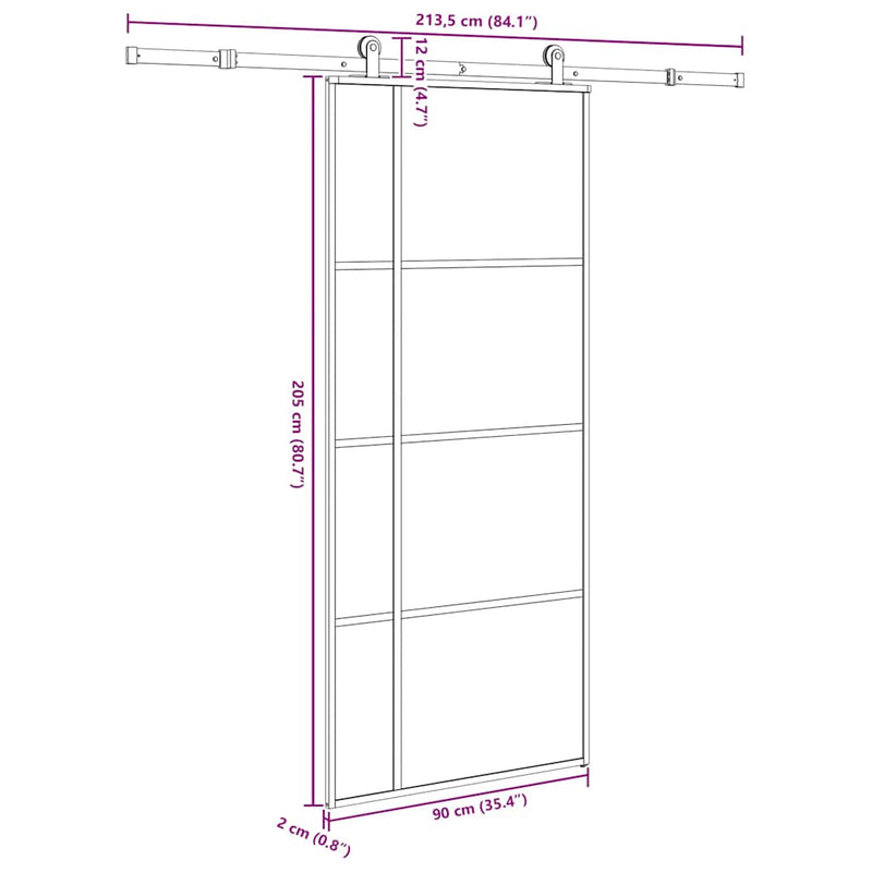 vidaXL ESG üveg és alumínium tolóajtó fémszerelvény-szettel 90x205 cm