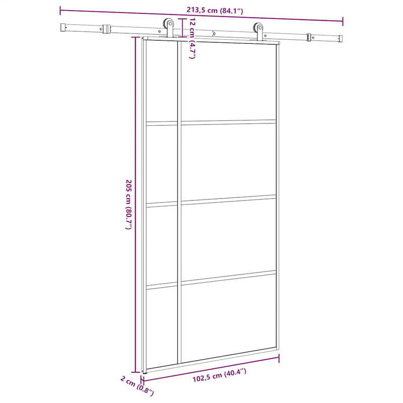 vidaXL ESG üveg-alumínium tolóajtó fémszerelvény-szettel 102,5x205 cm