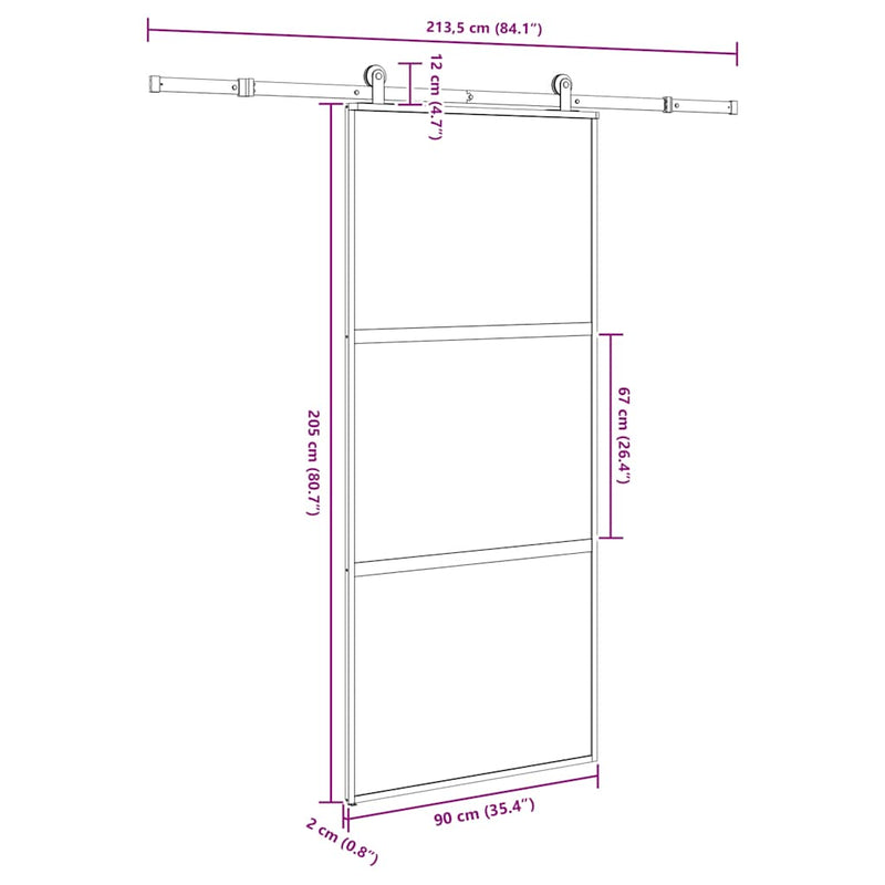 vidaXL tolóajtó vasalattal 90x205 cm edzett üveg&Alumínium