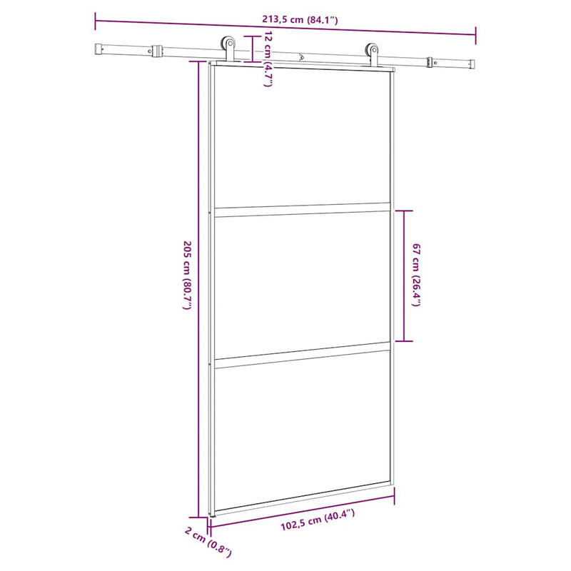 vidaXL tolóajtó vasalatokkal 102,5x205 cm edzett üveg&Alumínium