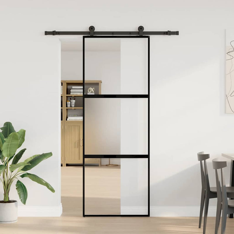 vidaXL tolóajtó vasalatokkal 76x205 cm edzett üveg&Alumínium