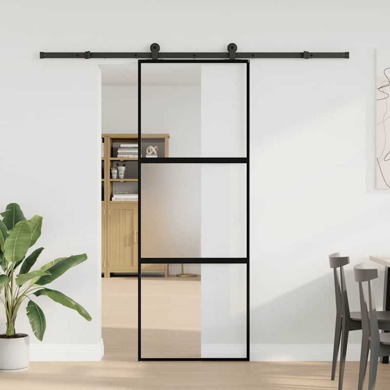 vidaXL tolóajtó vasalatokkal 76x205 cm edzett üveg&Alumínium