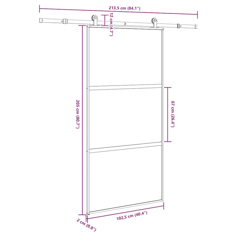 vidaXL tolóajtó vasalatokkal 102,5x205 cm edzett üveg&Alumínium