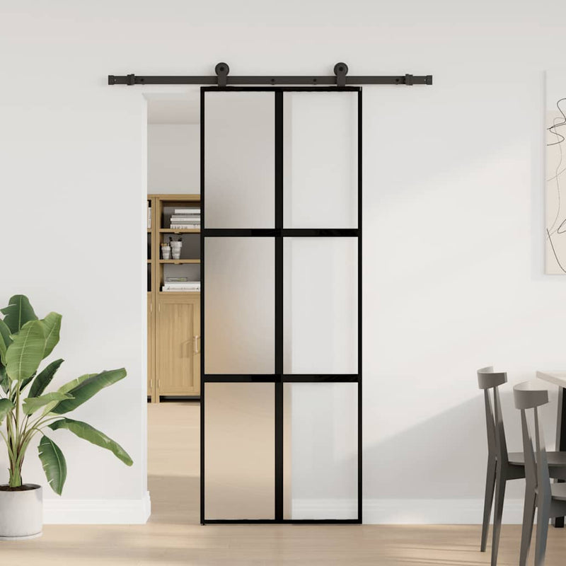 vidaXL tolóajtó vasalatokkal 76x205 cm edzett üveg&Alumínium