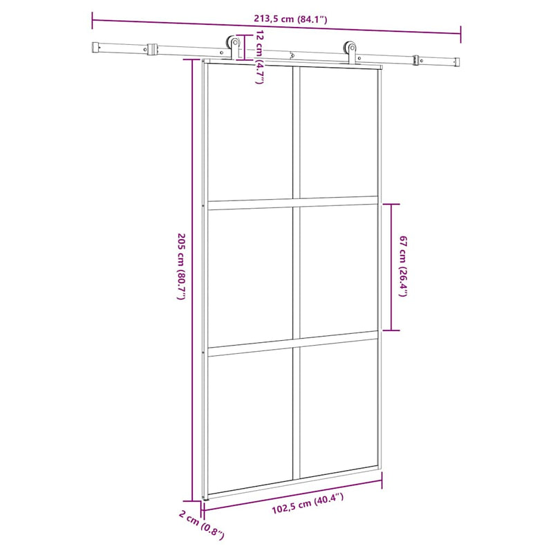 vidaXL tolóajtó vasalatokkal 102,5x205 cm edzett üveg&Alumínium